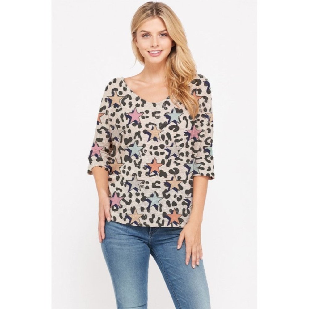 Phil Love Stars & Leopard Knit Top